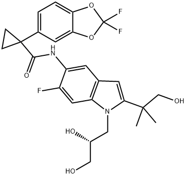 1152311-62-0   1-(2,2-二氟-1,3-苯并二氧戊環(huán)-5-基)-N-[1-[(2R)-2,3-二羥基丙基]-6-氟-2-(2-羥基-1,1-二甲基乙基)-1H-吲哚-5-基]-環(huán)丙烷