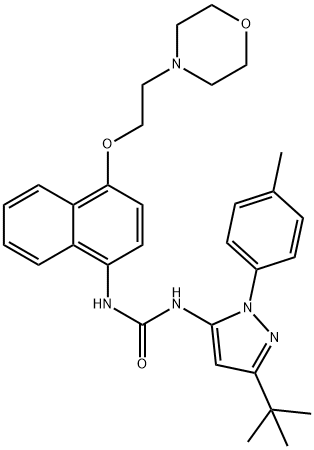 285983-48-4    1-[2-(4-甲基苯基)-5-叔丁基吡唑-3-基]-3-[4-(2-嗎啉-4-基乙氧基)萘-1-基]脲  Doramapimod